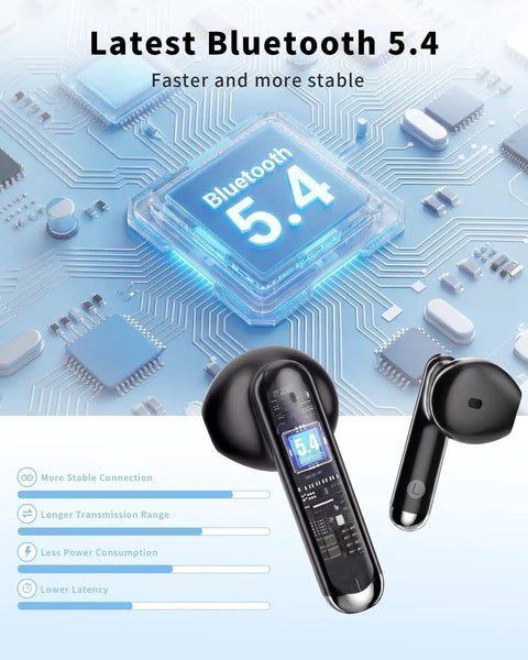 Wireless Earbuds With LED Power Display And Bluetooth 5 Point 4 Headphones Deep Bass Stereo Ear Buds Noise Cancelling Microphone