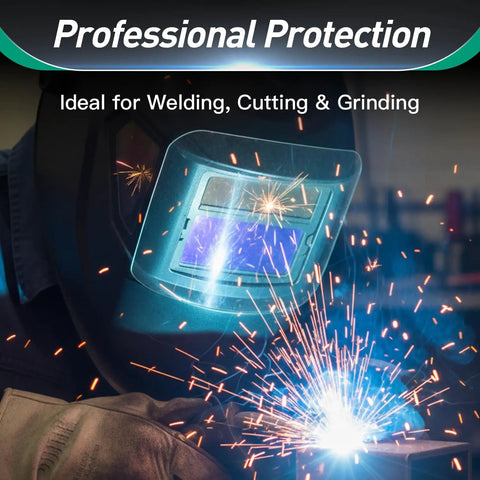 Welder using Inventor Series helmet with sparks, 12 Pack Replacement Pro Grade Welding Helmet Lens Kit For Inventor Series