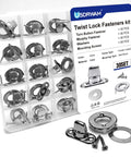 All Weather Heavy Duty Twist Lock Fasteners With Turn Buttons And Eyelet Screws For Outdoor Canvas Marine Tarps And Rv Awnings Zinc Alloy 30 Pack kit displaying fasteners and screws.