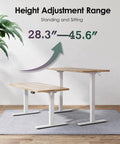 Height Adjustable Electric Standing Desk With 47.2 By 23.6 Inch Surface, Sit Stand Desk Showing Height Range 28.3-45.6 Inches