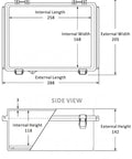 Technical diagram of IP67 Waterproof Junction Box Enclosure For Electrical Projects, Hinged Grey Cover, dimensions in mm.