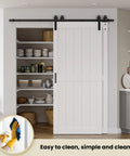 Big Time Space Saver Bypass Barn Door Hardware Kit For 28 By 84 Inch Double Sliding Doors Rock Solid Glide with white doors in kitchen.