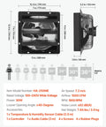 10 Inch Wall Mounted Exhaust Fan With Variable Speed And Temperature Humidity Controller 1000 CFM Automatic Shutter Ideal For Attics Sheds And Workshops No Fuss Install For Rapid Fresh Air And Odor Removal, showing dimensions and features