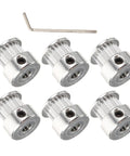 Upgrade Your 3D Printer Game with These Solid 20 Tooth GT2 Timing Pulleys Featuring A 5mm Bore For Quick Install And Zero Slippage Plus Heavy Aviation Aluminum Build And Hex Wrench Included For Smooth Performance On Any Machine Setup. 6 aluminum 20-tooth GT2 pulleys with hex wrench