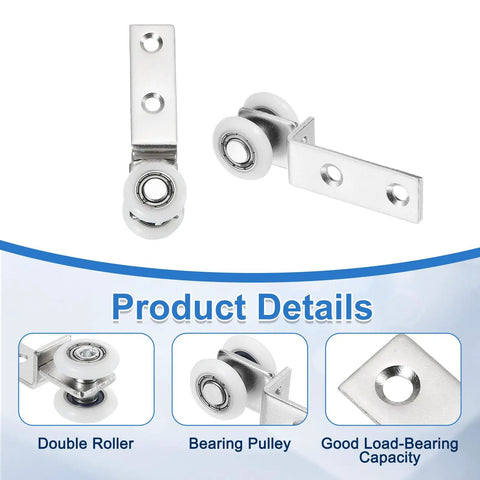 Heavy Duty 4 Pack Curtain Hanging Wheels For Slick Rolling On Silky Smooth Window Track Rollers And Effortless Glide Pulleys showcasing silver double roller design.