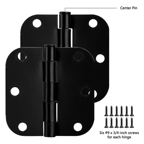 3 Inch Matte Black Round Door Hinges Heavy Duty Interior Hinges For Hollow Core Doors 3X3 with screws included