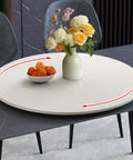 Large Premium White Bamboo Lazy Susan Rotating Turntable For Kitchen Counter with bowl of oranges and vase of flowers on table.