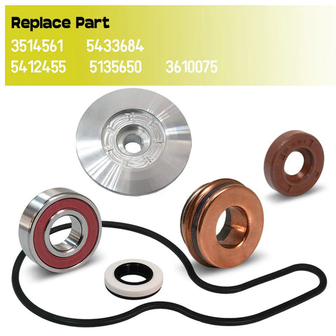 Hella Durable Water Pump Assembly With Billet Aluminum Impeller Upgraded Bearing And Heavy Duty Backside Seal For Polaris Sportsman Ranger And RZR Offroad Rigs 2002 To 2014 parts including bearings and seals.