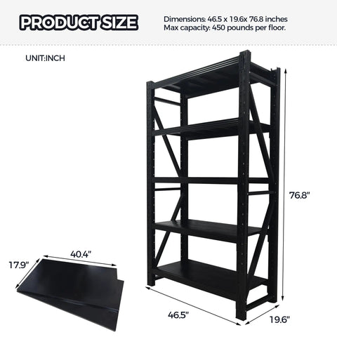 Product dimensions of Heavy Duty Multi Tier Storage Rack And Adjustable Metal Shelving Unit For Garage Organization Built Tough With Rock Solid Modular Frame Quick No Sweat Setup Handles 1800 Pounds.
