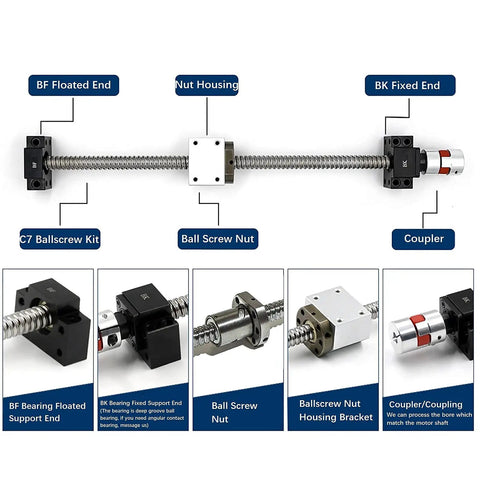 Shop Grade 25Mm Ballscrew Kit With 800Mm Linear Guide Rail Set SFU2505 Anti Backlash Design components including nut housing and coupler.
