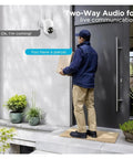 Hella Tough 5Mp Solar Wireless Ptz Security Camera With Ai Human Detection Auto Tracking IP66 Waterproof And Dope Two Way Audio Mounted by a front door.