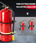Four Pack Fire Extinguisher Mount Brackets Adjustable Heavy Duty Holder holds 2.5 and 5 lb extinguishers for safety.