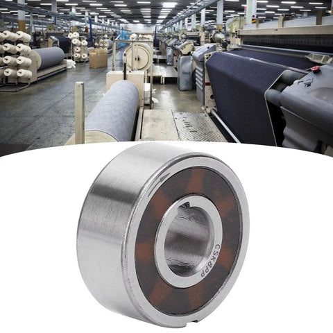 Two Pack CSK8PP One Way Sprag Clutch Bearing 8X22X9MM Shop Grade in a textile manufacturing setting, showing interior detail.
