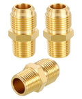 Brass Pipe Fittings Kit For Air Oil And LP Propane Systems DIY Friendly One Half Inch Male Flare To Three Eighths Inch Male NPT Hex Nipple Pipe Adapter Reducer Three Pack Durable Connectors For Quick Secure Leak Free Seals