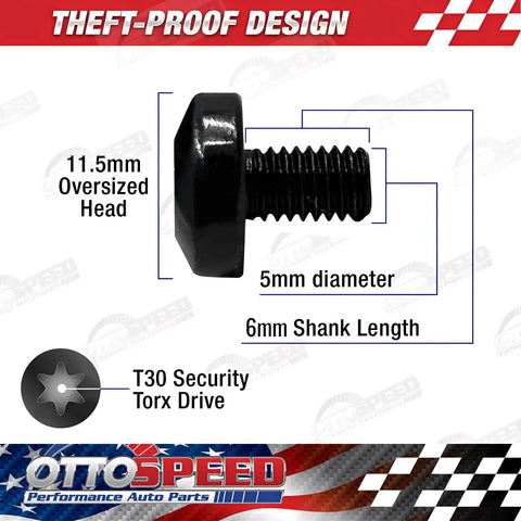 Tesla Rear License Plate Screws Antitheft Security Torx Kit Black Stainless Steel Rustproof For Direct Mount Without Frame No Fuss Torx Tool Included 6mm Stock Length Fits All Models diagram