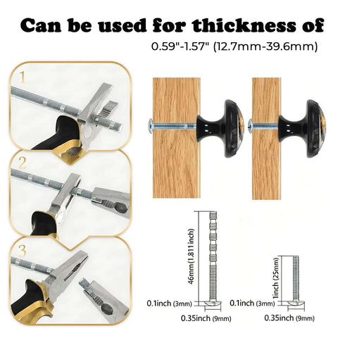 4 Pack Dope Sun And Moon Celestial Cabinet Knobs installation guide with measurements for thickness 0.59''-1.57''.