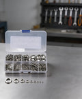 Open Spring Washers And Split Lock Washer Set, 480 Pcs Mechanical Fastener Kit in plastic box on workbench
