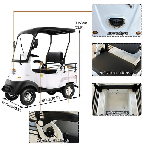 Road Ready Premium Electric Mobility Scooter For Adults With Kick Ass 800W Brushless Motor And 12 Mph Max Speed showing adjustable seat, soft seats, and storage trunk.