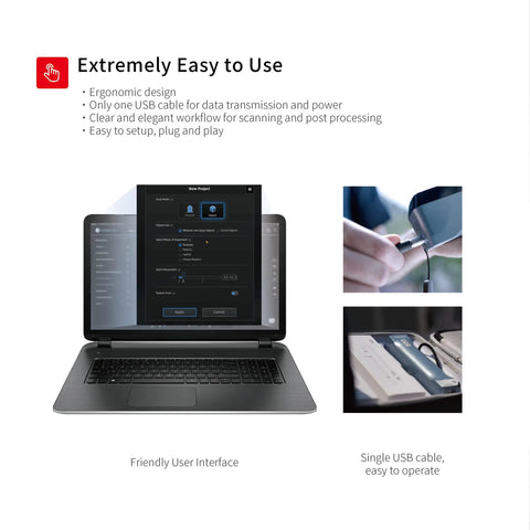 Legit High Resolution Handheld 3D Scanner With Rgb Color Capture And Smart Detail Boost setup interface displayed on laptop.