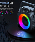 Totally Party-Ready Portable Bluetooth Karaoke System With Two Wireless Mics showcasing vibrant LED lighting on speaker