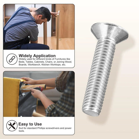 Badass Cross Recessed Oval Head Machine Screws Size 10 24 Two Inch Length 304 Stainless Steel Fasteners close up in use for furniture assembly.