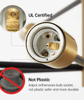 Close-up of UL certified bulb socket on Dope Black And Gold 6 Light Sputnik Chandelier For Dining Room Living Room Kitchen Island And Bedroom Modern Mid Century Ceiling Fixture With Rust Resistant Electroplating And Durable Build.