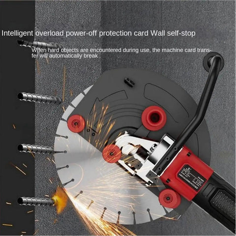 Professional Grade Heavy Hitter Electric Concrete Cutter Saw Featuring Dual High Impact Blades And Integrated Water Pump in action creating sparks.