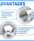 Advantages of 304 Stainless Steel Pipe Fitting 4 Way Cross NPT Female Threads Three Eighths Inch Four Way Connector in close-up view