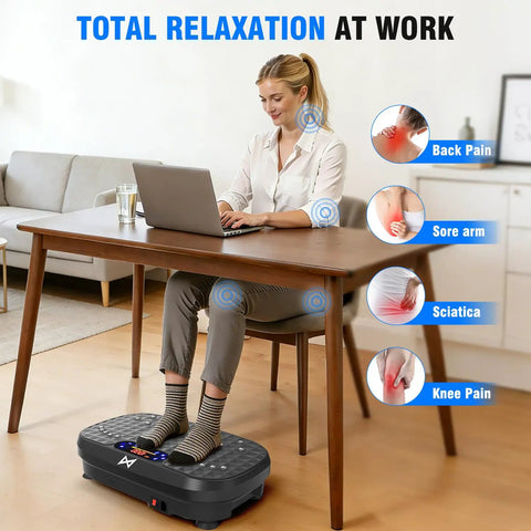 Vibration Plate Exercise Machine For Full Body Training And Muscle Activation Fitness Platform at a desk for muscle relief.