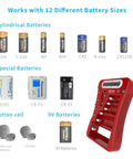 Universal Battery Tester With LCD Display, Wide Compatibility For various battery types including AA, AAA, C, D, 9V, CR2032, CR123A.