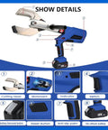 Heavy Duty Battery Powered Electric Hydraulic Cable Cutter With Dual Lithium Batteries showing details and features