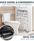 Heavy Duty Toilet Safety Rails Height Adjustable Foldable Frame near toilet for easy storage and travel.