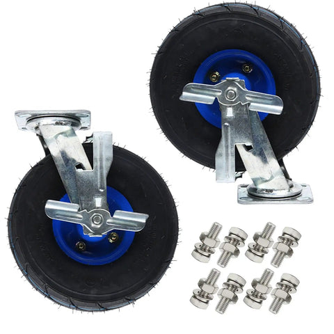Heavy Duty Swivel Casters Pack Of 2 With Secure Brakes And Mounting Plates Featuring Kick Ass 200Kg Load Per Wheel Plus Badass Pneumatic Tires