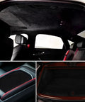 Babnecl suede auto headliner fabric in black with foam backing, 98 in L × 60 in W for car roof.
Babnecl suede auto headliner fabric close-up; black suede texture with red-stitch trim nearby.
Installed Babnecl suede auto headliner fabric in car roof area; black suede with foam backing.