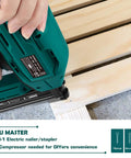 Cordless Electric Brad Nailer And Staple Gun For Upholstery And Woodworking No Compressor Needed in use on wood slats