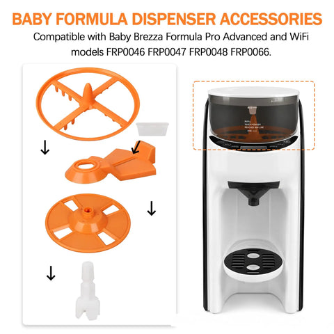 Stirring Wheel Replacement Kit For Formula Pro Advanced Compatible With FRP0046 FRP0047 FRP0048 FRP0066 5-Piece Set Includes Mixing Wheel Locking Cover Measuring Wheel Shaft And Plug And Play Spares shown with dispenser