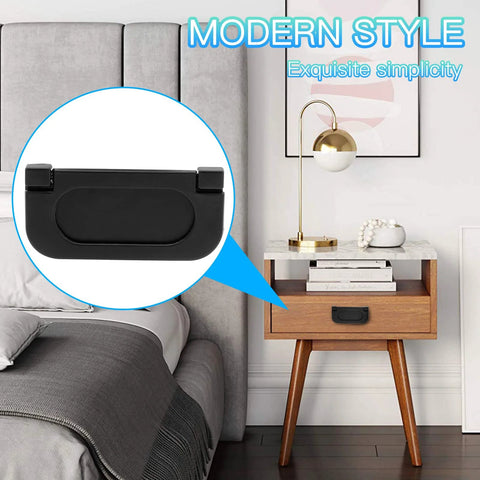 Black Flush Ring Pull Handles 3 Inch Hidden Recessed Metal Sliding Pulls on bedside table, modern bedroom style