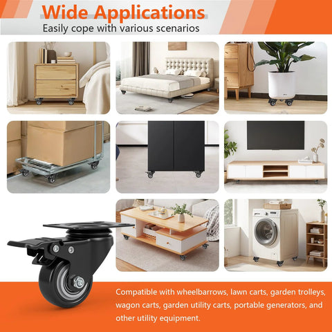 2 Inch Heavy Duty PU Caster Wheels Set of 4 With 2 Swivel Casters With Brakes and 2 Fixed Non-Marking Plate Casters for Furniture