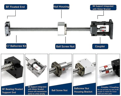 Heavy Duty 20Mm Cnc Ballscrew Kit With Anti Backlash Design Includes 116 Inch Lead Screw Assembly showing components including coupler and nut.