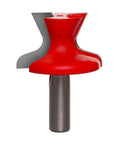 2 Inch Finger Pull Door Lip Router Bit With 1/2 Inch Shank, 25 Degree Angle, 1/4 Inch Radius, Dual Cutter Carbide Bit for Plywoods, Hardwoods, Softwoods, Quick Edge Pull For Doors And Drawers, red and silver carbide cutting tool.