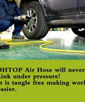 Person using Three Eighths Inch Air Hose 250 Ft Beefy Heavy Duty Lightweight for Air Compressors with 300 PSI working pressure
