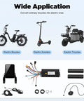 Brushless Electric Bicycle Controller Kit 36V And 48V 750-1200W With FOC Sine Wave For Ultra Quiet, Ultra Smooth Ride, Effortless City Commute, Weekend Cruisin, And Quick Performance Upgrades. Kit with LCD, throttle, wiring and sensors for e-bikes, scooters, tricycles.