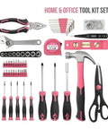 54 Piece Pink Tool Kit For Women Newbies DIY Home Repair Tools Set In Portable Toolbox. Includes hammer, pliers, scissors, screwdrivers.