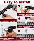 Steps to use Beefy Cordless Drill Rivet Attachment Kit with 4 heads for smooth riveting, showing detailed installation process.