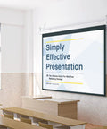 Rock Solid Universal Projector Screen Ceiling Mount With Heavy Duty Steel Brackets And Adjustable L Shape Hook in use in a classroom.