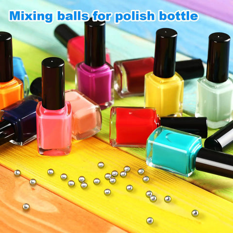 Top Shelf Rock Solid 316 Stainless Steel Paint Mixing Balls And Nail Polish Stirring Beads Smooth Rolling 4mm Metal Bearing Spheres For Crafts And Home Lab Projects No Sweat Guarantee around colorful nail polish bottles.