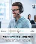 Smiling man wearing Trucker Bluetooth Headset With Noise Canceling Microphone And Long Battery Life Wireless Headphones
