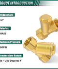Brass Y Shaped 3/4 Inch Female Strainer Valve For Fuel Air Liquid Oil Gas Lines Heavy Duty Pipe Fittings Adapter Connector Corrosion Resistant High Temp 200 Psi Working Pressure