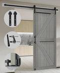 Top Tier Sliding Barn Door Measures 32 By 84 Inches In Striking Elephant Gray Solid Mdf Panel with Smooth Glide Track Kit.