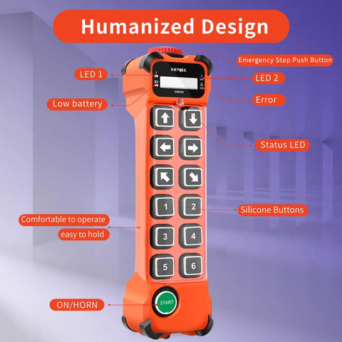 12 Button Wireless Crane Remote Control 12V 24V Industrial Radio Transmitter with silicone keys and LED indicators